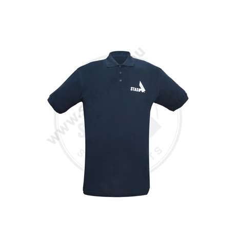 POLO "SAFRAN NAVY"  NAVY KATOEN BEDRUKT MAAT "L"